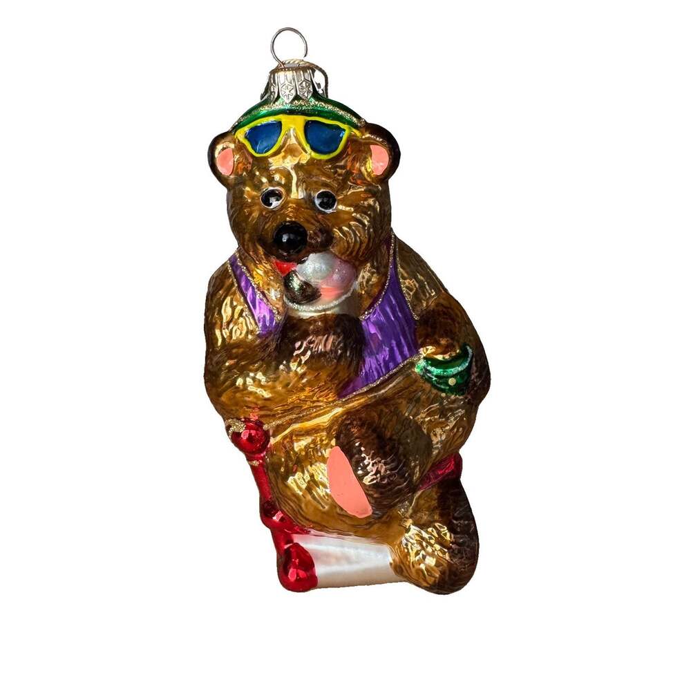 Kurt Adler Polonaise Bear Ice Cream Cone Ornament Komozja Blown Glass Christmas
